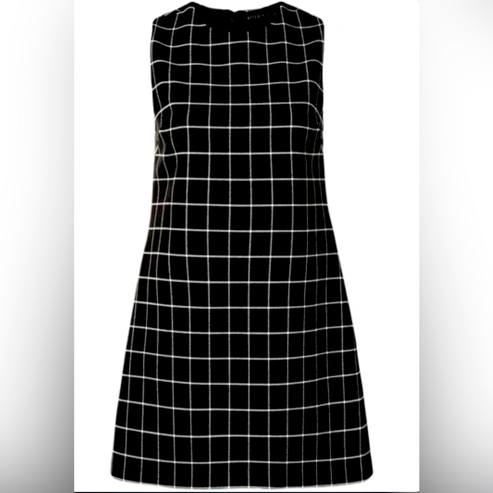 NWT Alice + Olivia Ellis Windowpane Check Shift Minidress